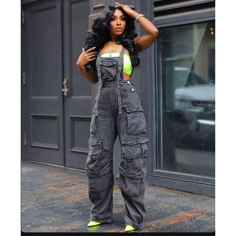 Bulk Jumbo Pockets Loose Denim Jumpsuit.
