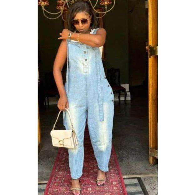 Cargo Denim Buttoned Jumpsuit