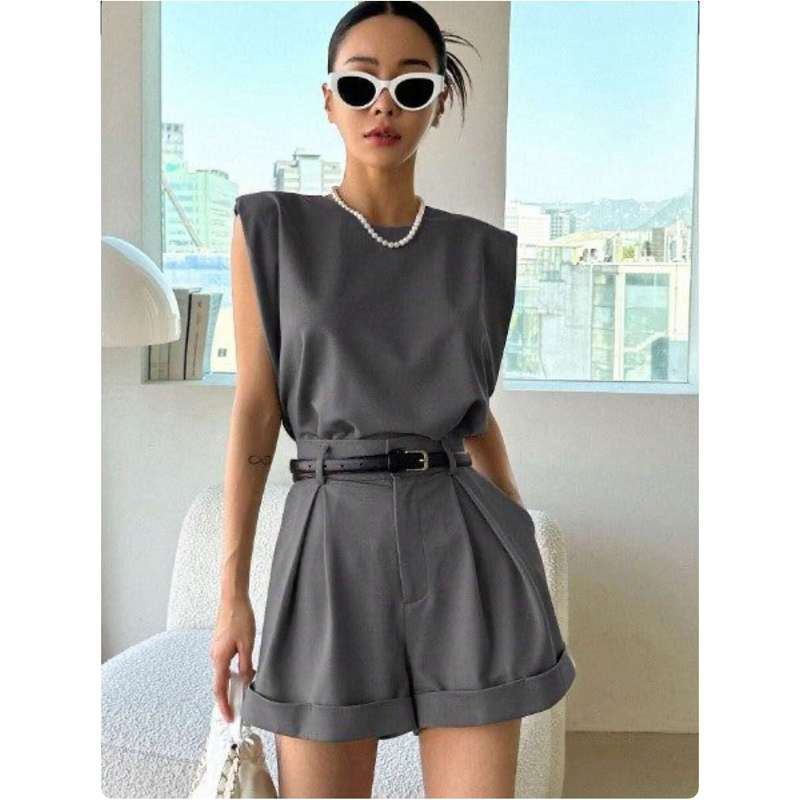 Shoulder Pad Top and Short Pants set.