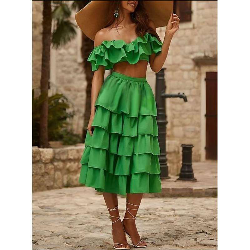 Ruffle Skirt With Sexy High Split.