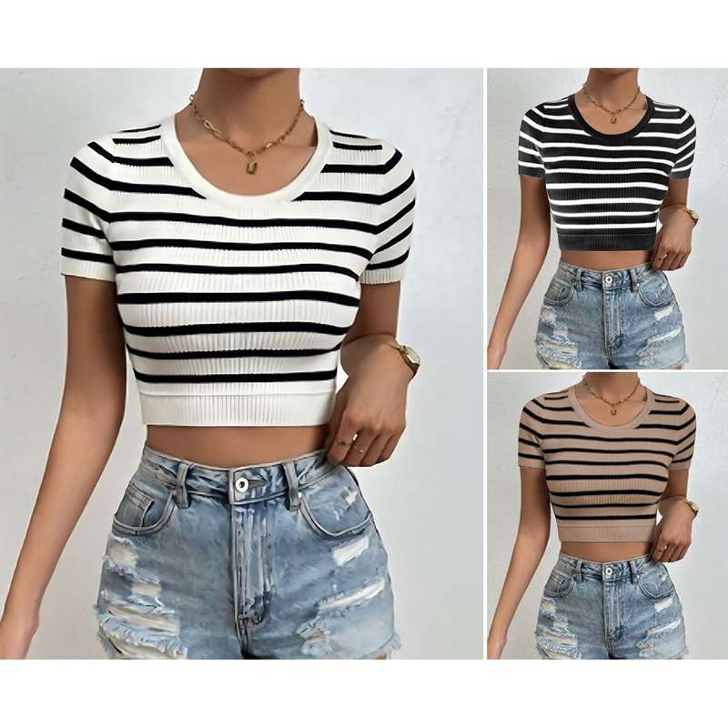 Striped Round Neck Short Sleeve Top