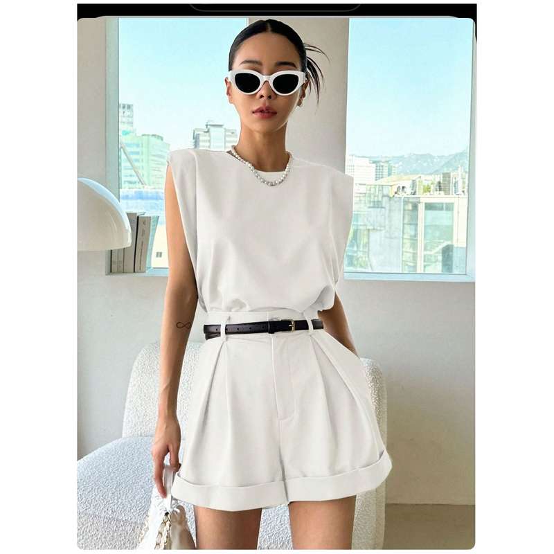 Shoulder Pad Top and Short Pants set.