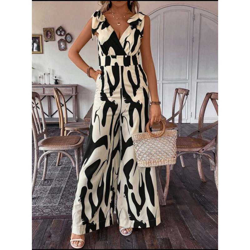 Printed High Waisted Sleeveless Jumpsuit.