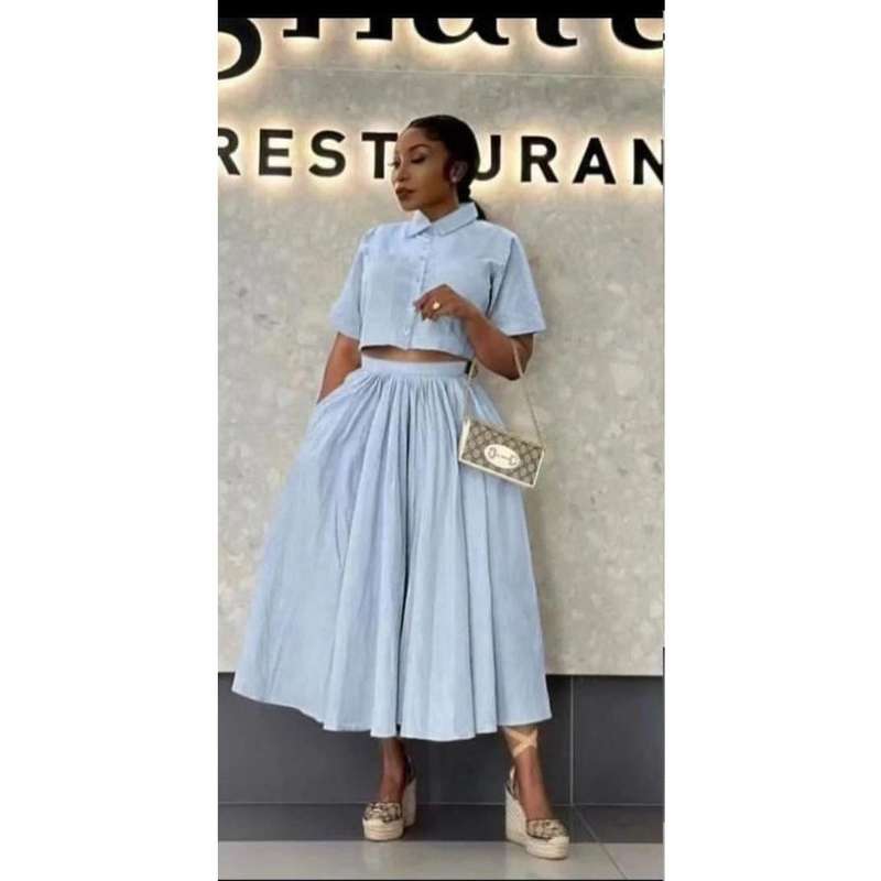 Short Sleeve Crop Top & Skirt Set
