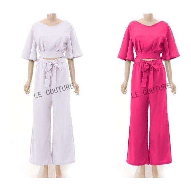 Short Sleeve V-Neck Top and Pant Set