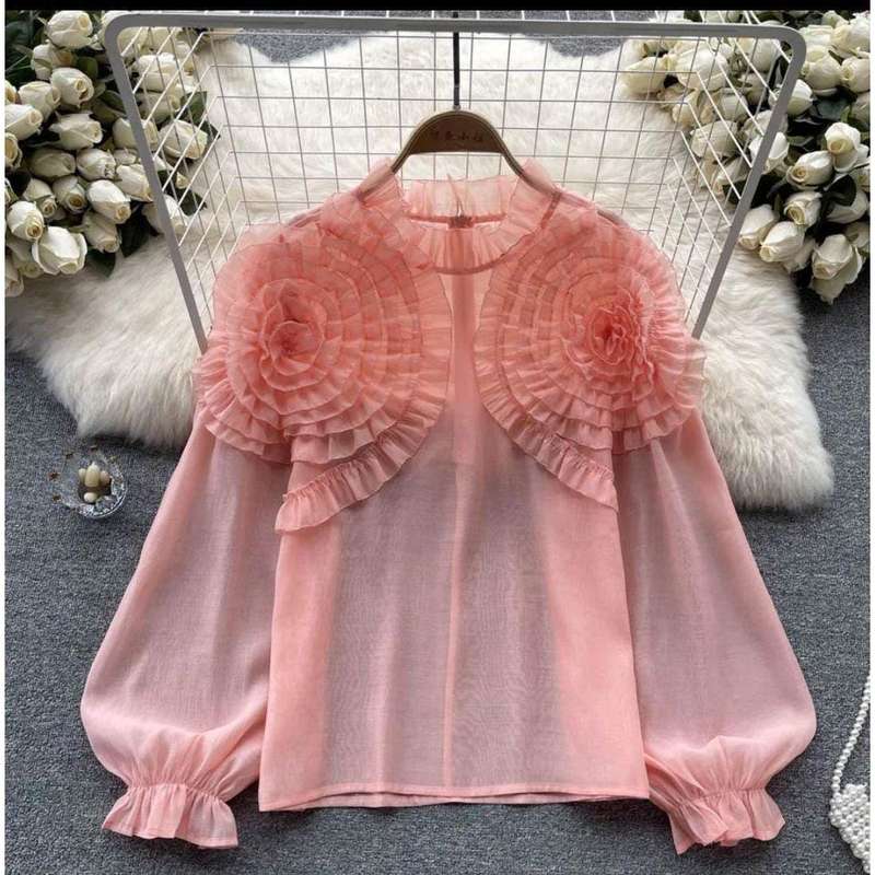 Long Sleeve Lace Flower Top