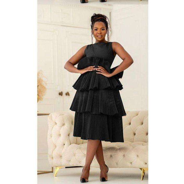 Pleated Sleeveless Midi Dress.