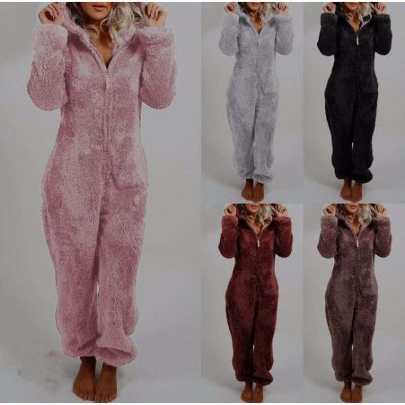 Hooded Long Sleeve Faux Fur Jumpsuit