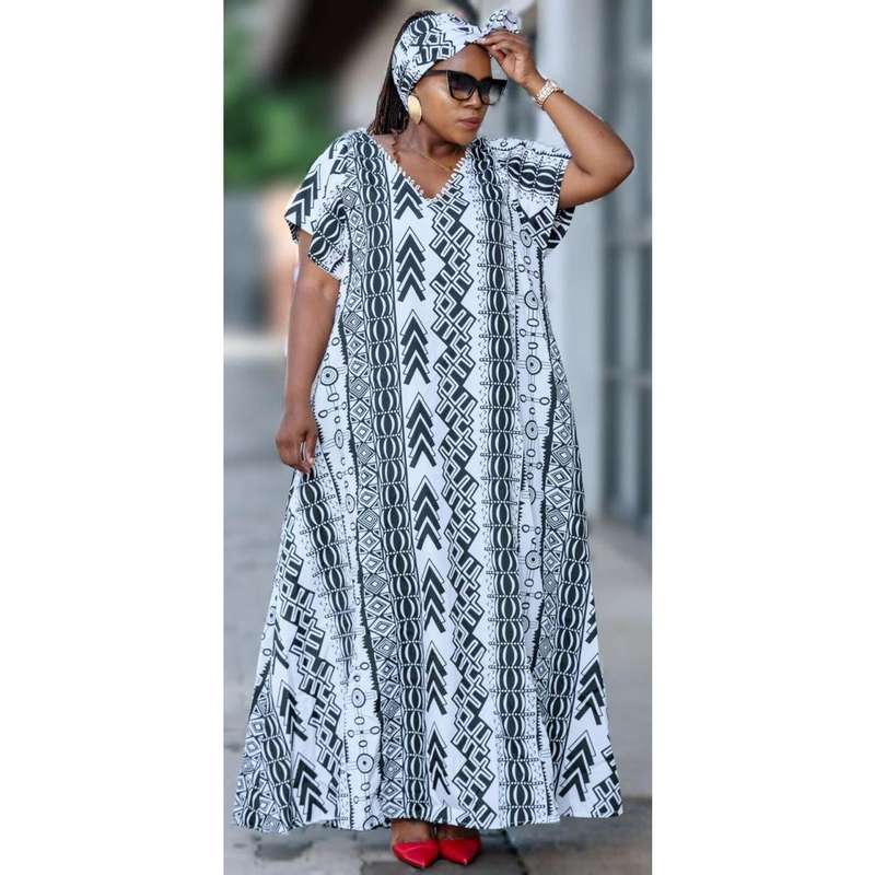 Black and white kaftan with matching head scarf