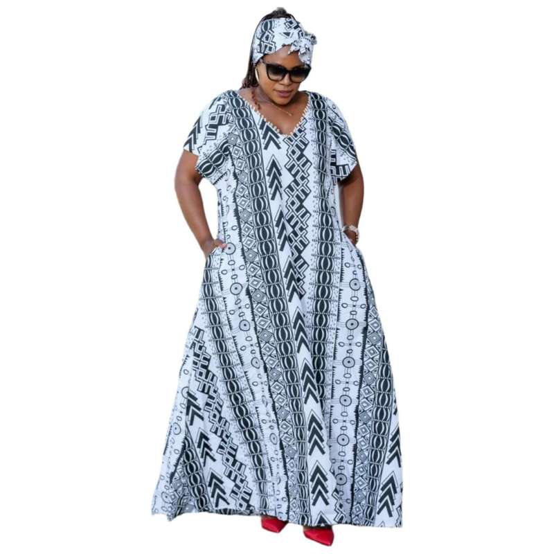 Black and white kaftan with matching head scarf