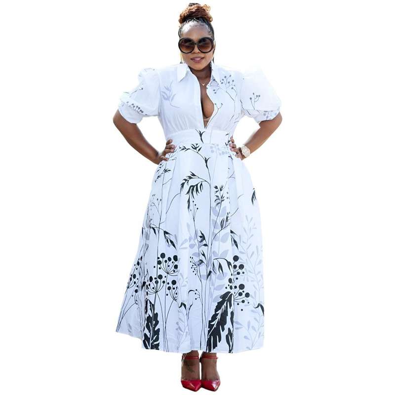 Puffy Sleeves Printed Maxi Dress