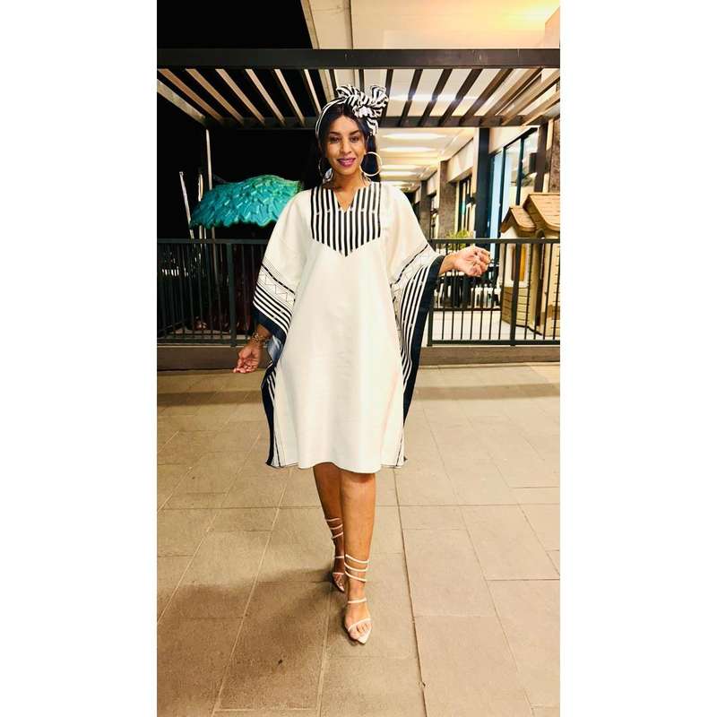 African Kaftan Striped Print Style Elegant Dress