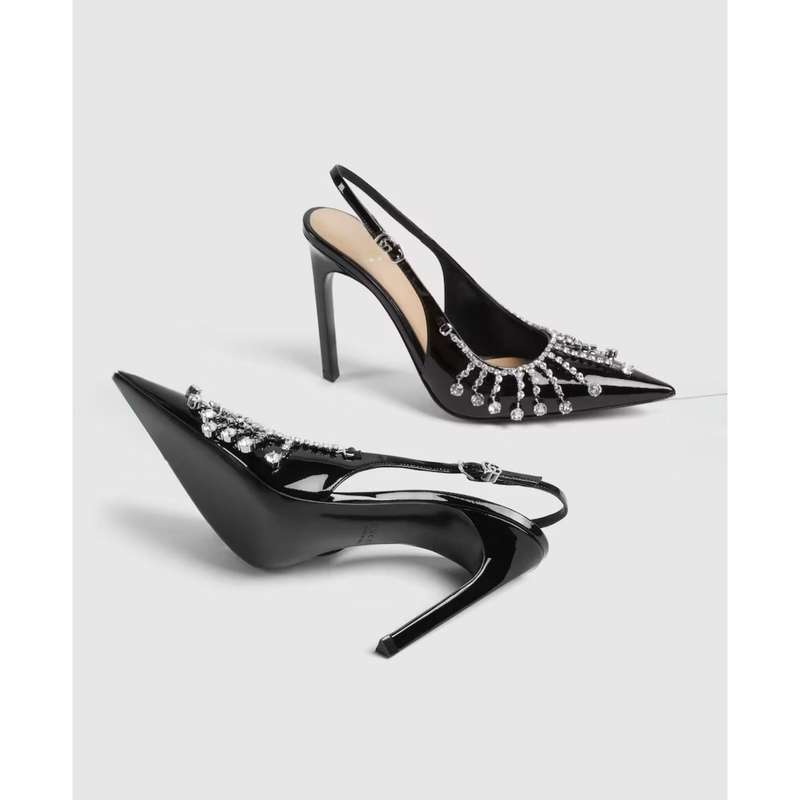 Diamond Embellishment Stiletto Pointed-Toe Shoes.