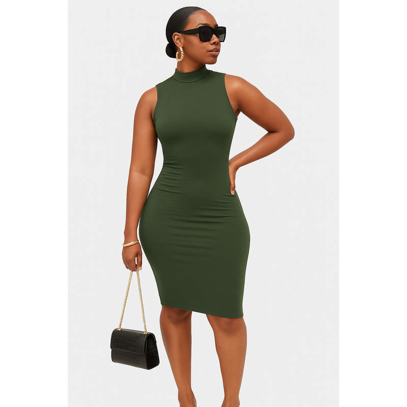 Sleeveless Turtleneck Bodycon Dress