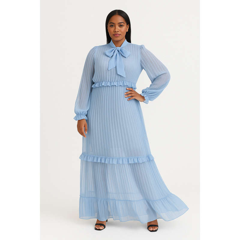 Necktied See-through Maxi Dress 