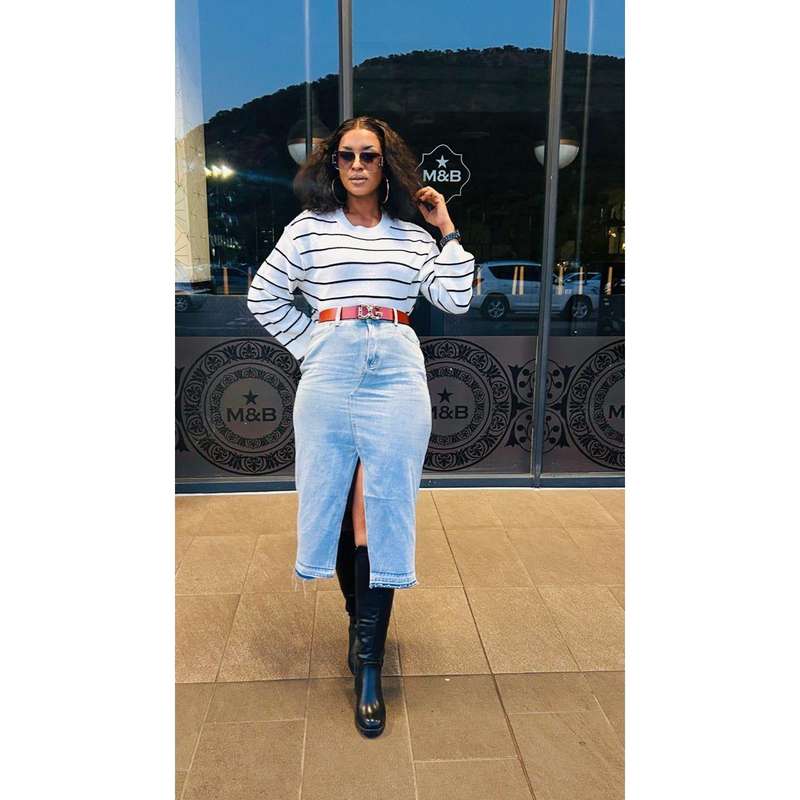 Denim Midi Slit Cut Skirt