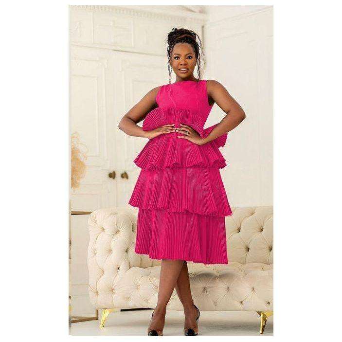 Pleated Sleeveless Midi Dress.