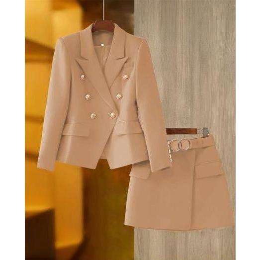 Double Breasted Blazer & Skirt Set.