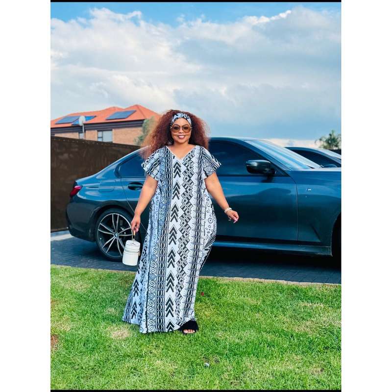 Black and white kaftan with matching head scarf