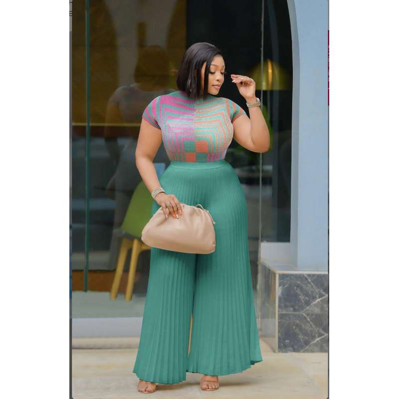 Floral Mesh Top and Pleated LONG Pant Set.