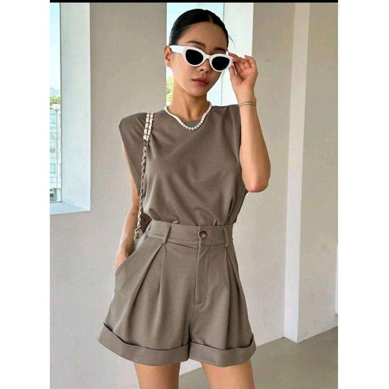 Shoulder Pad Top and Short Pants set.