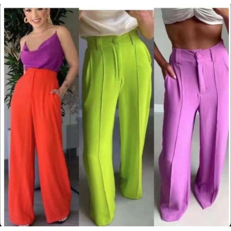 Solid Straight Leg Slant Pocket Pants.