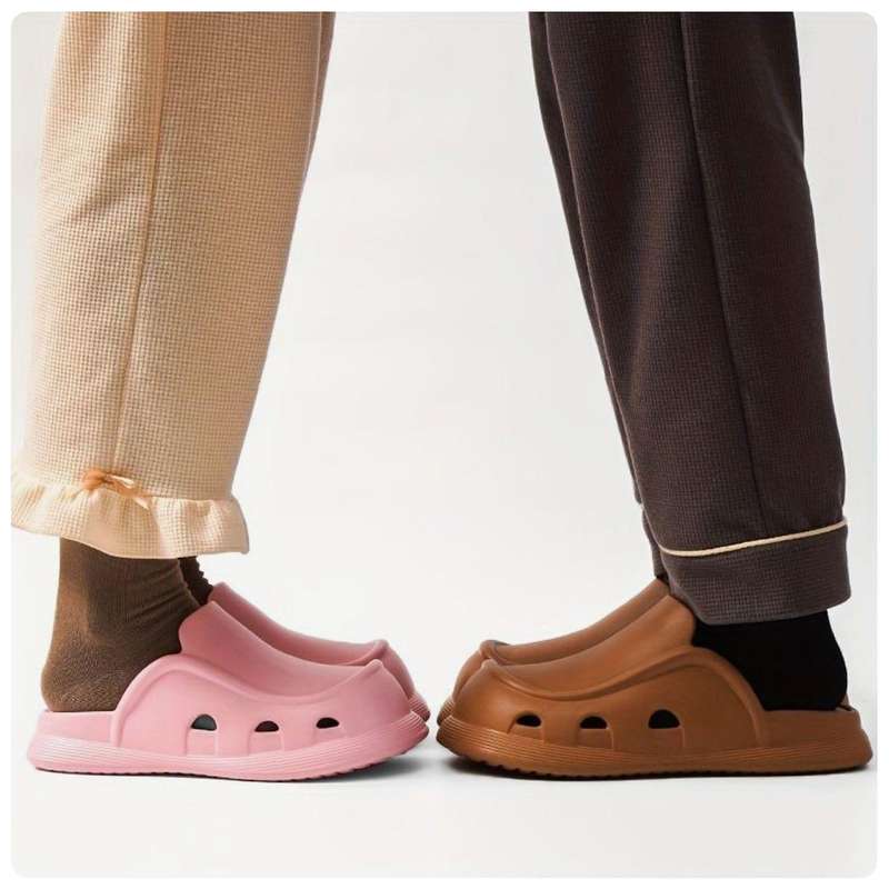 Thick bottom closed toe porous shoes.