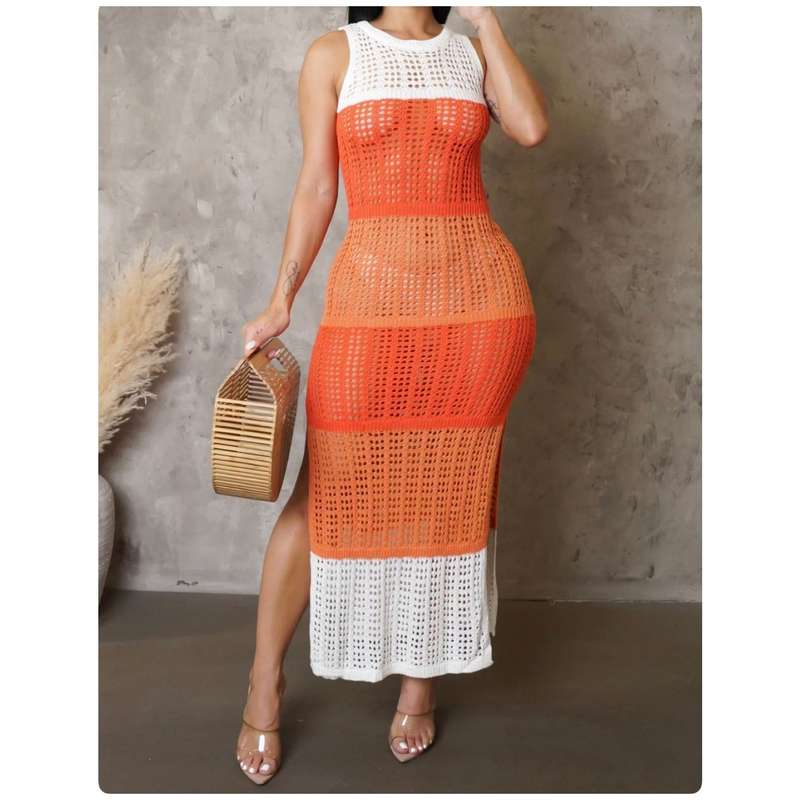 Sleeveless Striped Multicolor Knit Dress.