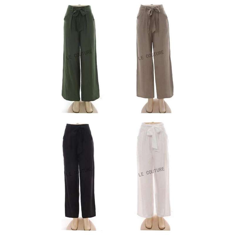 Elastic Waistband Pockets Leg Pants.