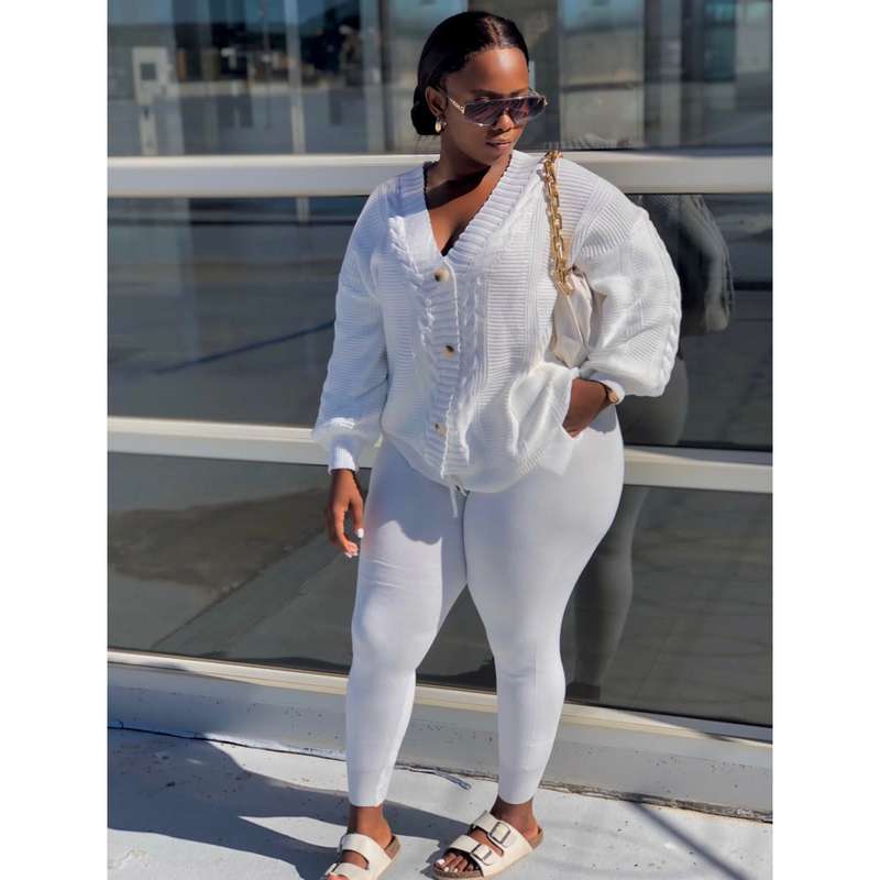 Solid Color Woolen Top and Pant Set