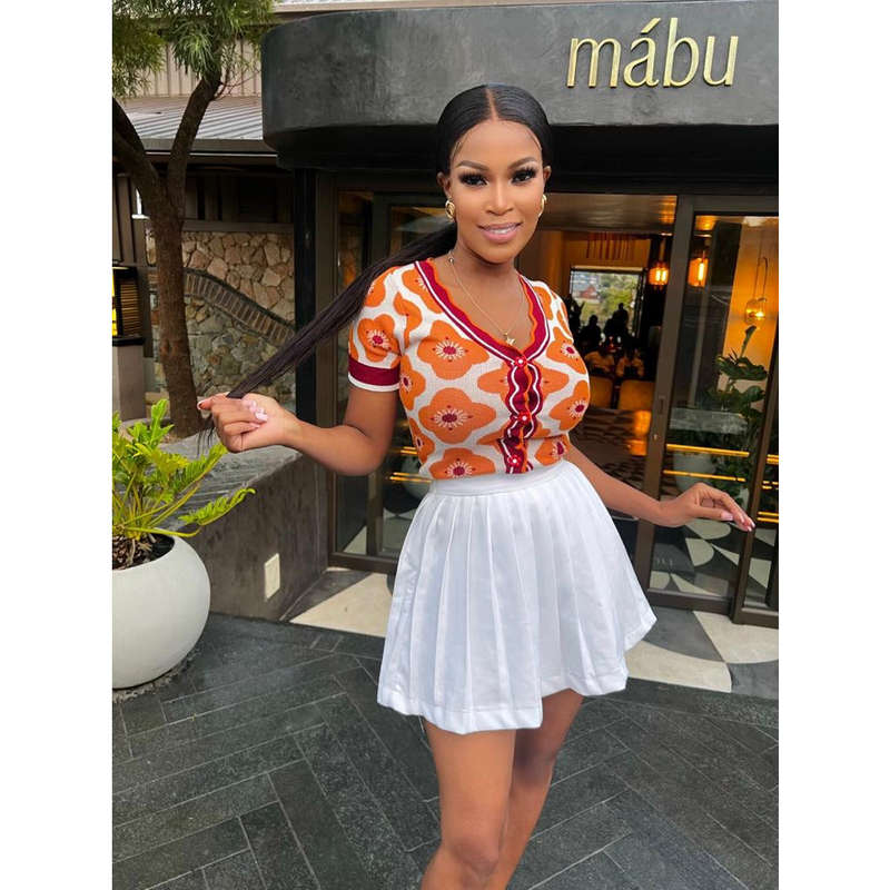 Buttoned Printed V-Neck T-Shirt