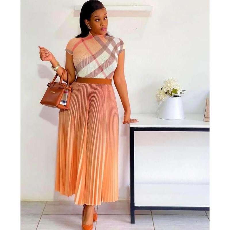 Pleated Skirt and Short Sleeve Top Set