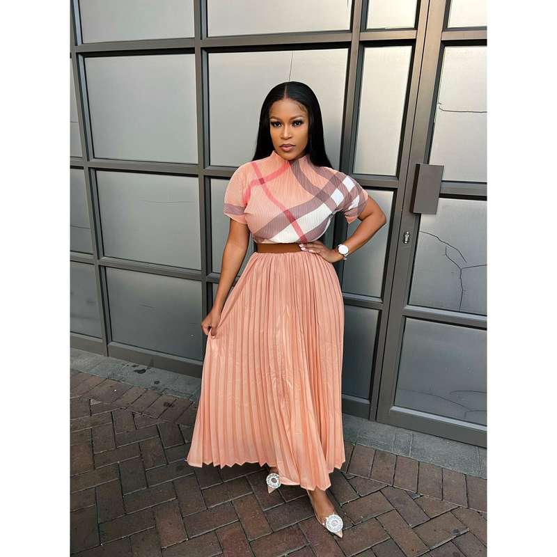 Pleated Skirt and Short Sleeve Top Set