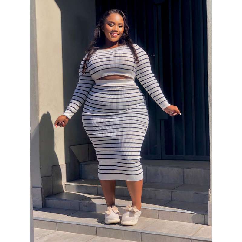 Striped Crop Top and Skirt Set
