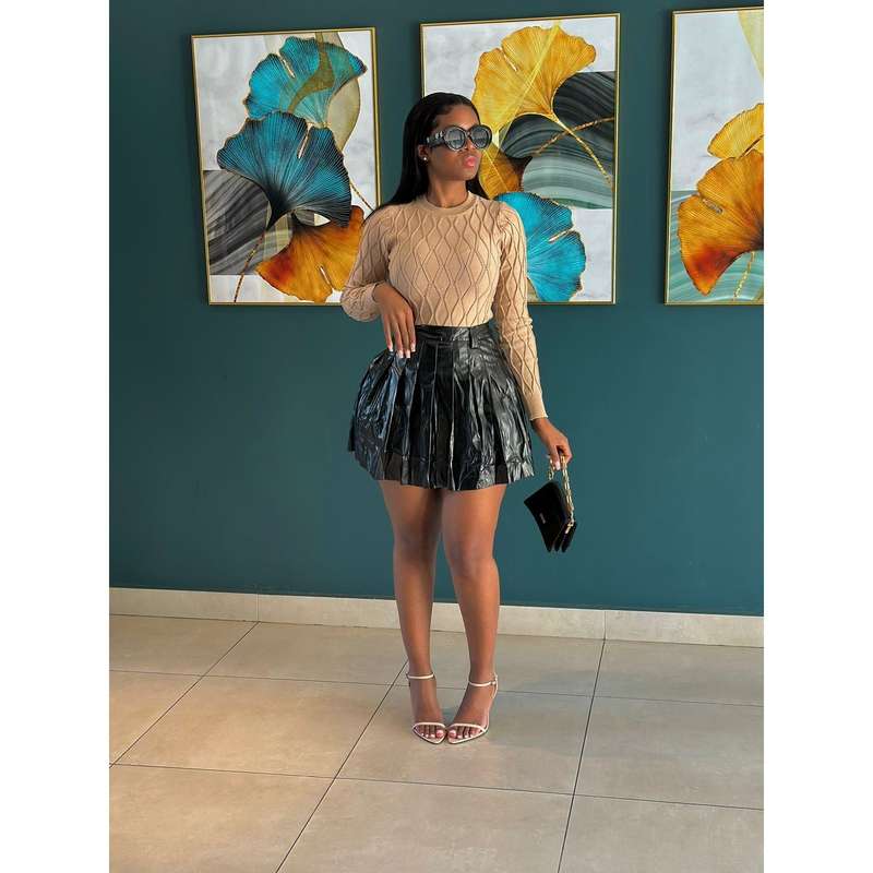 Pleated Leather Mini Skirt