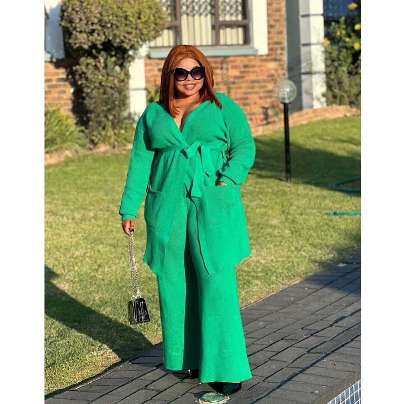 Sexy Knitted Long Sleeve Top and Pant Set