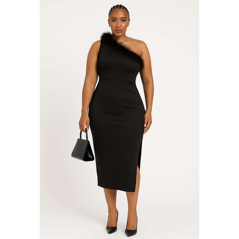 One Arm Fluffy Bodycon Dress