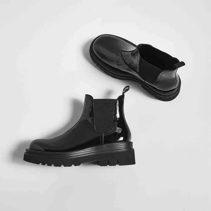 Strong Leather Platform Flat Short Boots