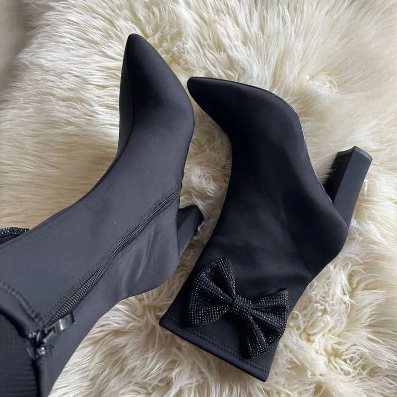 Rhinestone Bow Side Knot Boot