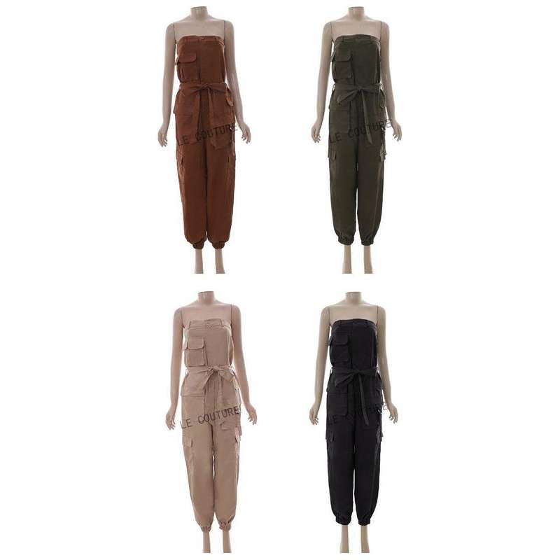 Strapless Pleated Solid Color Jumpsuit For Women