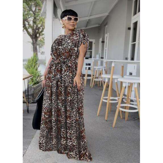 Allover Print Short Sleeve A-line Dress.
