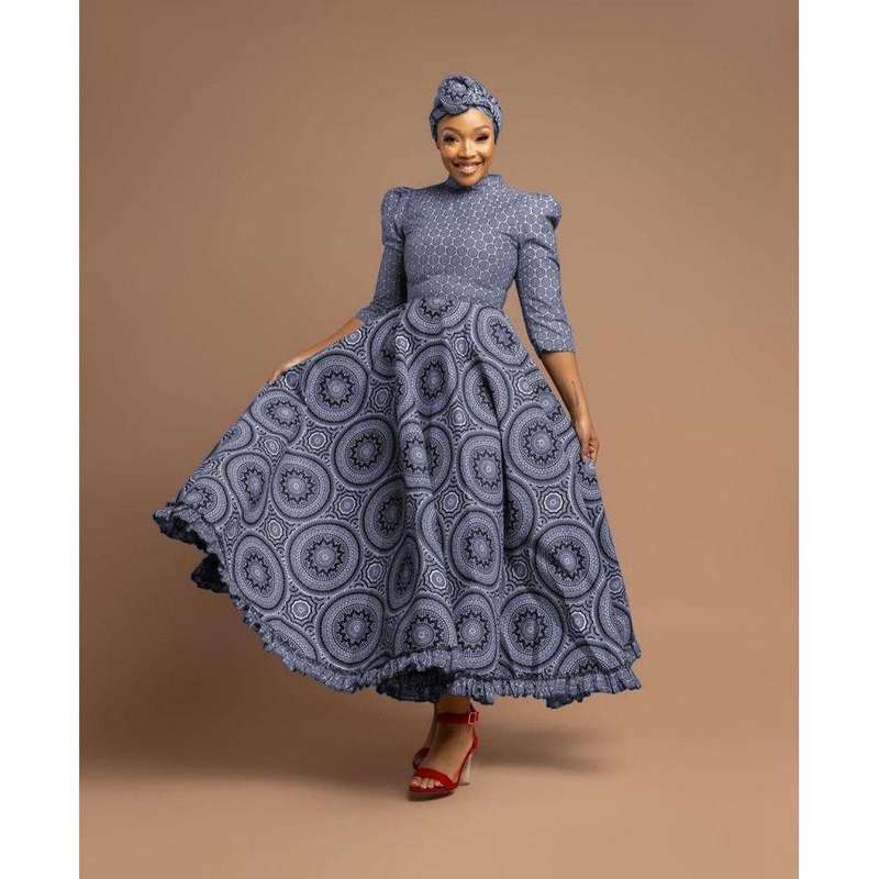 Round Neck Long Sleeve Ankara Dress.