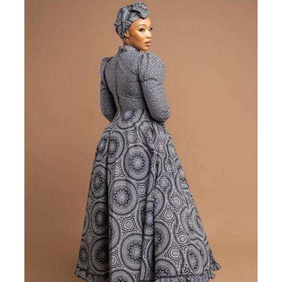 Round Neck Long Sleeve Ankara Dress.