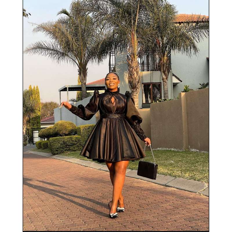 Pleated And Fluffy Sleeves Mini Dress.