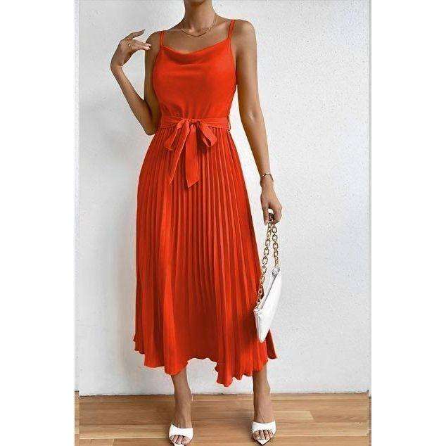 Pleated A Line Sun Cocktail Midi Dress