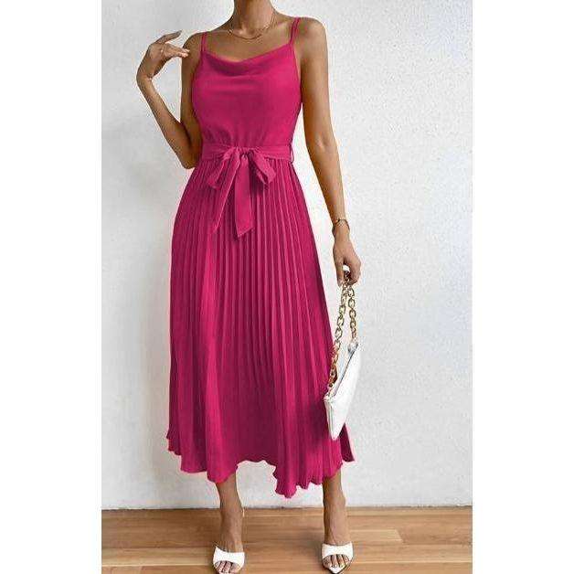 Pleated A Line Sun Cocktail Midi Dress