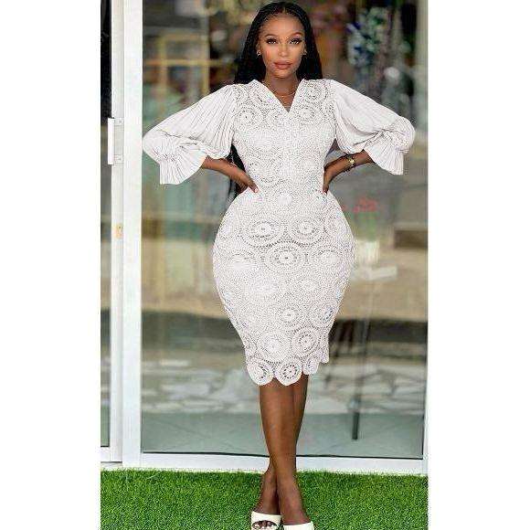 V-Neck Puff Sleeve Cocktail Bodycon Dress