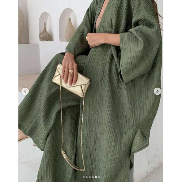 Fashion Slit Long Cardigan Leisure Two-Piece Set