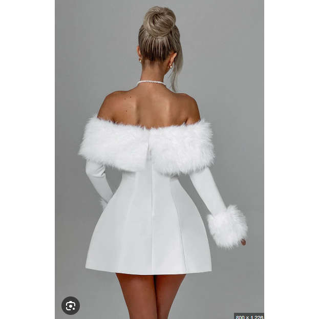 Super Versatile Fluffy Trim Stretch Rib A-Hem Dress