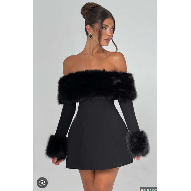 Super Versatile Fluffy Trim Stretch Rib A-Hem Dress